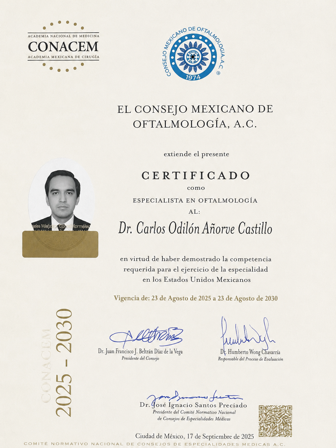 Certificación del Consejo Mexicano de Oftalmología